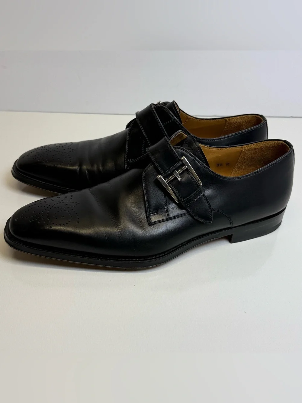 Magnanni Mens Marco Monk Strap Shoes Size 8.5 M Black Leather Buckle Dress Shoe